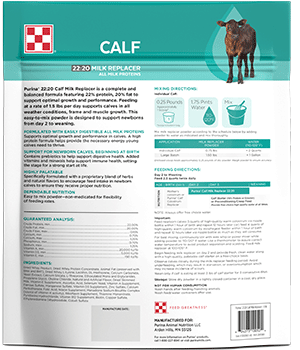 Image of package back for Purina® 22:20 All Milk Calf Milk Replacer
