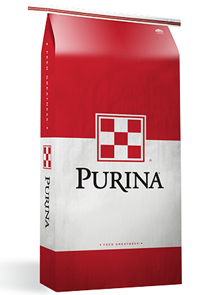 Image of red and white Purina feed bag