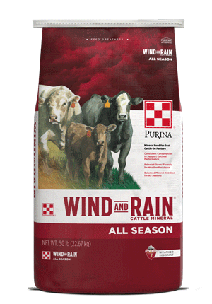 Image of Purina® Wind and Rain® Storm® All Season cattle feed bag front facing
