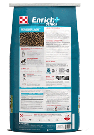 Image of the backside of the Purina Enrich Senior Ration Balancing Horse Feed