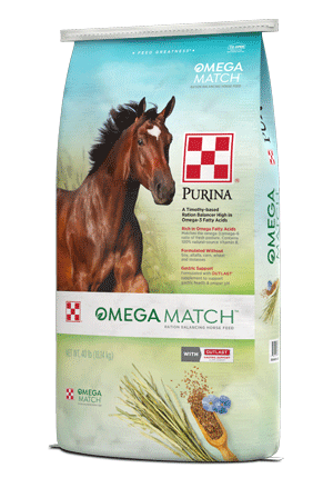 Purina Omega Match Ration Balancing Horse Feed right facing