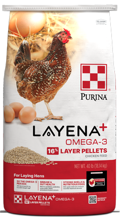 Image of Purina® Layena® Plus Omega-3 poultry feed package front view
