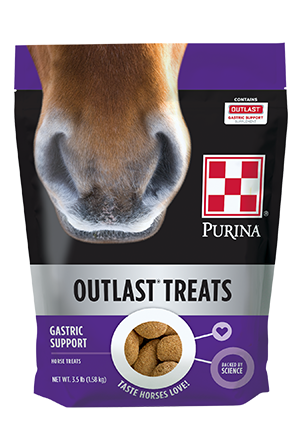 Purina® Outlast® Horse Treats help support horse's gastric health.