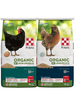 Image of Purina® Organic Layer Pellets or Crumbles poultry feed package front view