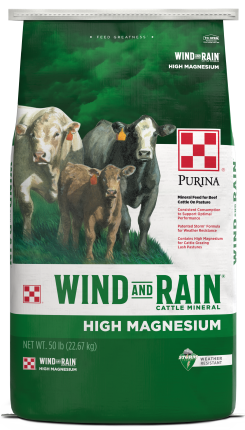 Image of Purina® Wind and Rain® Storm® Hi-Mag cattle feed bag front facing