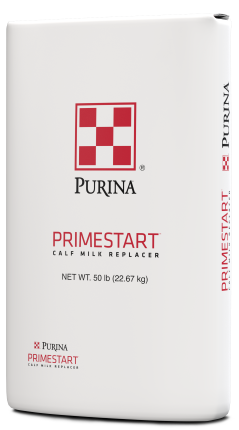 White and red bag for Purina® PrimeStart™ Calf Milk Replacer Bag right facing