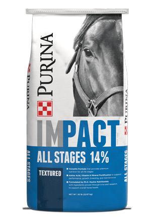 Impact All Stages 14% textured horse feed front facing bag