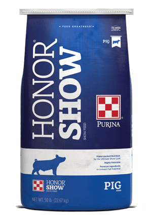 Image of purple and white show lamb feed bag front facing