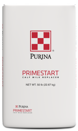 White and red bag for Purina® PrimeStart™ Calf Milk Replacer Bag front facing