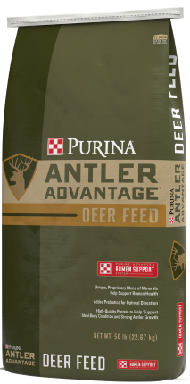 Purina® Antler Advantage® Rut & Conditioning ARS deer feed right facing bag