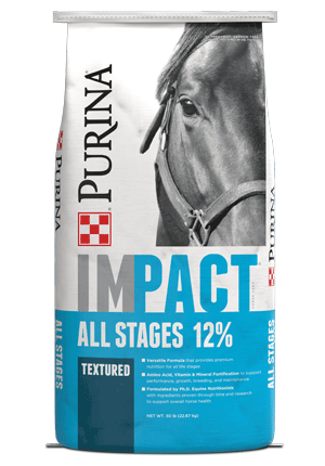 Impact All Stages 12% premium horse feed texturized front facing bag