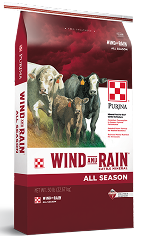 Purina® Wind and Rain® All Season cattle mineral packages