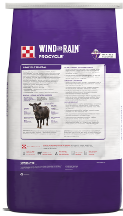 Purina® Wind and Rain® ProCycle™ cattle mineral back view