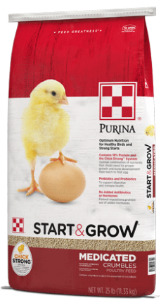 Image of Purina® Start & Grow® Medicated poultry feed bag right side view