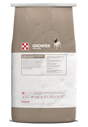 Backside of gray and white goat grower package