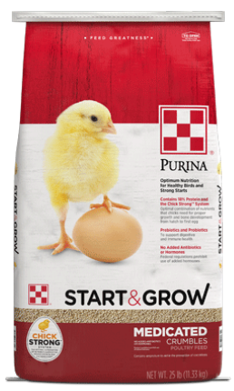 Image of Purina® Start & Grow® Medicated poultry feed bag front view