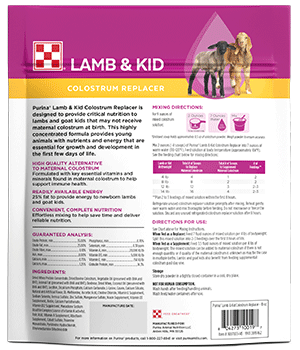 Image back of package Purina® Lamb & Kid Colostrum Replacer