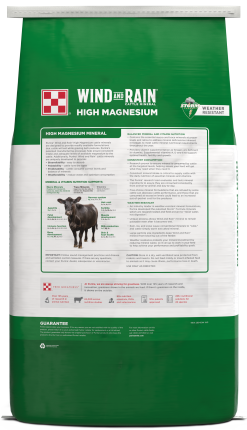 Image of Purina® Wind and Rain® Storm® Hi-Mag cattle feed bag back facing