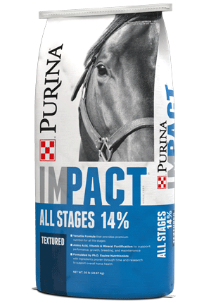 Impact All Stages 14% textured horse feed right facing bag