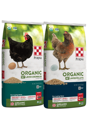 Image of Purina® Organic Layer Pellets or Crumbles poultry feed package