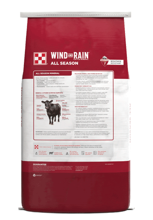 Image of Purina® Wind and Rain® Storm® All Season cattle feed bag back facing