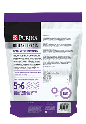 Purina® Outlast® Horse Treats package back facing
