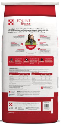 Image of Purina Equine Senior Horse Feed package back facing