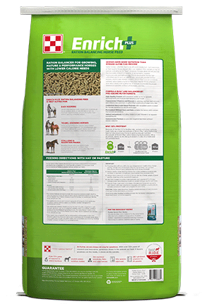Image of backside of Enrich Plus® Ration Balancing horse feed bag