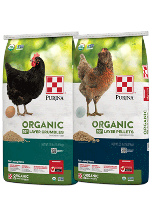 Image of Purina® Organic Layer Pellets or Crumbles poultry feed package right side view