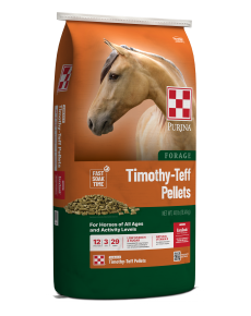 Orange and green Timothy-Teff Pellet bag left facing