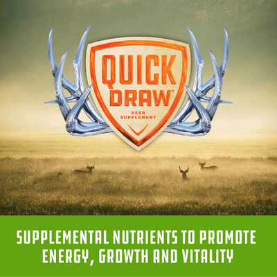 Image of Quick Draw Shield and Antlers with background image of deer 