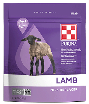 Image front of purple 8 lb Purina Lamb Milk Replacer package