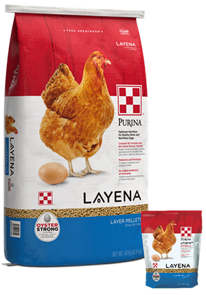 Image of Purina® Layena® poultry feed packages