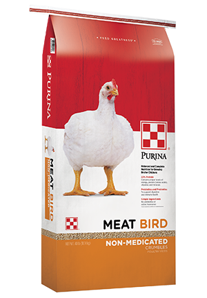 Purina® Meat Bird Poultry Feed is specially formulated for broiler chickens.