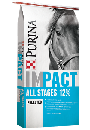 Impact All Stages 12% pelleted horse feed for horses of all ages and activity levels