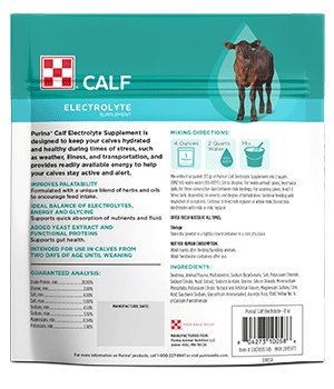 Back of Purina Calf Electrolyte package